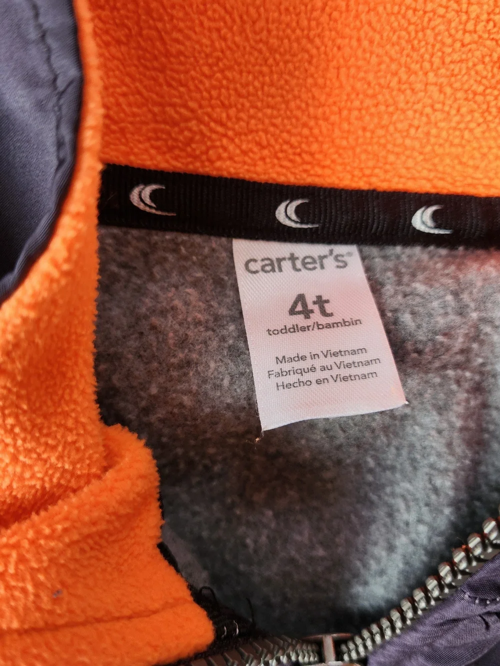 Carter's Gray and Navy Fleece Jacket with Bright Orange Accents